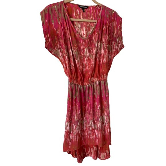 Express Hi Low Hem Midi‎ Dress Watercolor Artsy Boho Short Sleeve SZ XS - Picture 1 of 9
